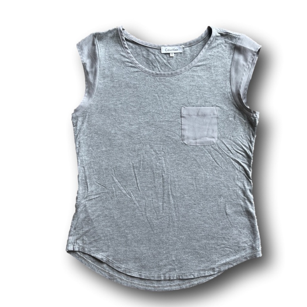 NWOT Calvin Klein Cap Sleeve Knit Top with Rayon Sleeves gray medium